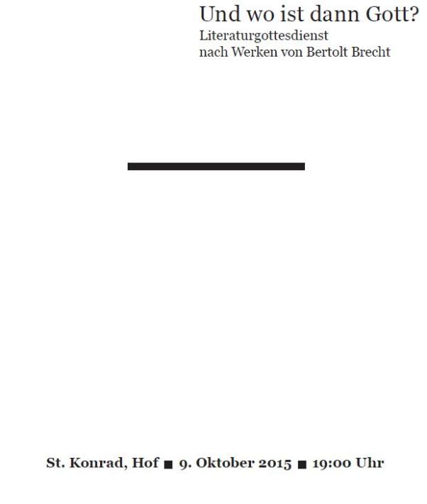 Literaturgottesdienst am 9. Oktober 19.00 Uhr in St. Konrad