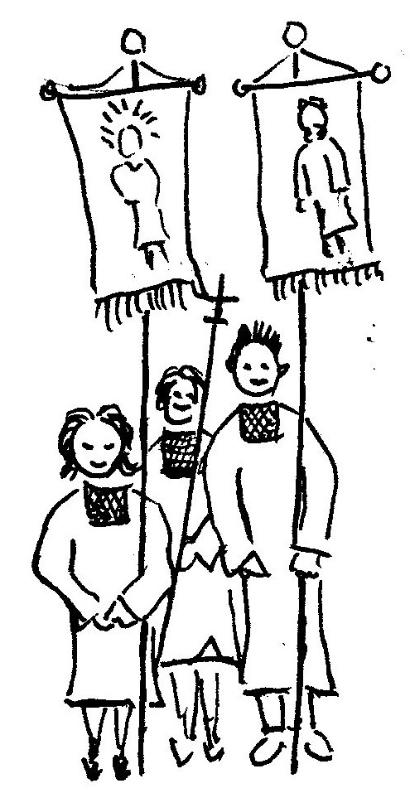 PROZESSION--MINISTRANTEN--KINDER--FAHNEN--BITTGANG--DIENEN