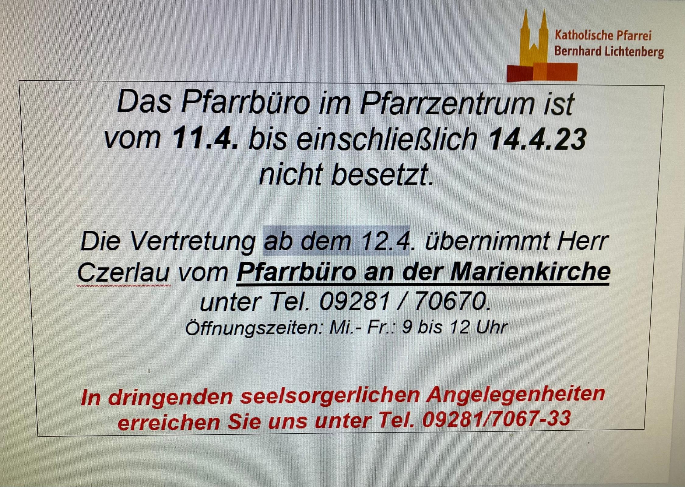 Pfarrbüro geschlossen
